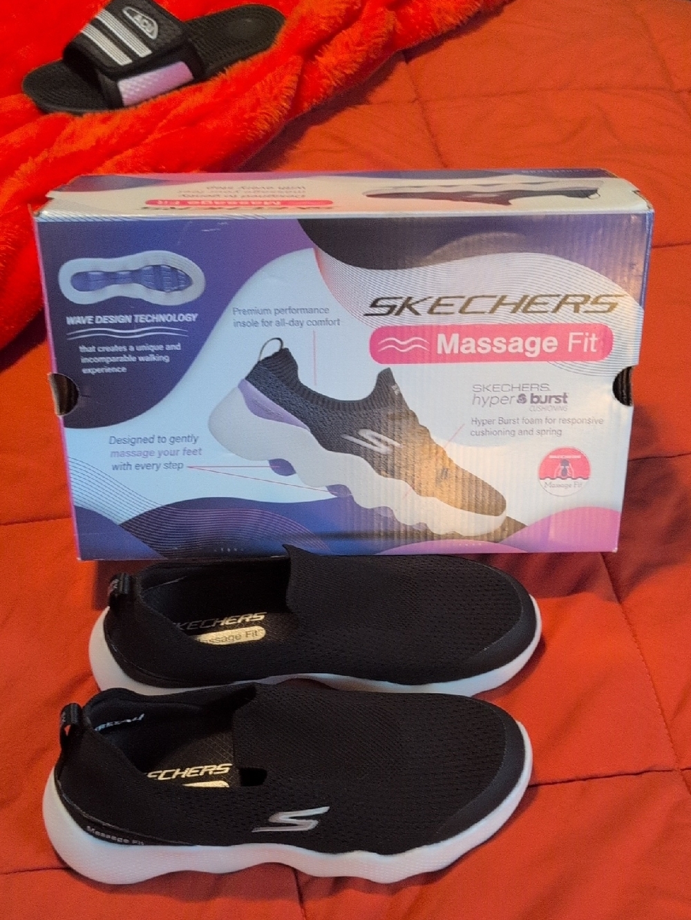 Skechers Massage Fit Slip-On Sneakers in Black and White